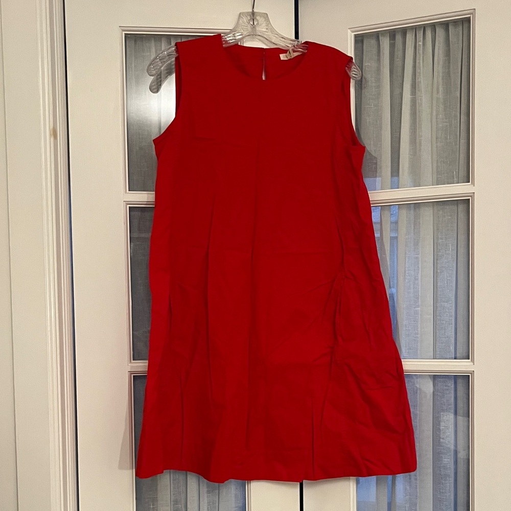 Eileen Fisher Cotton Red Sleeveless Dress with Pockets